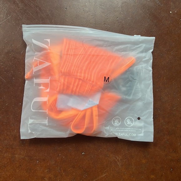 NWT Zaful Neon Orange Ribbed High Cut Tie Bikini Bottoms - Picture 8 of 8